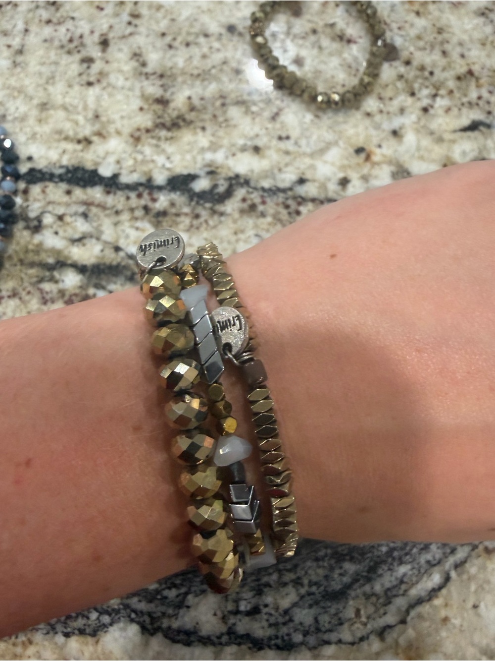 Set of 3 Glimmer Gold Beaded Stretch Bracelet Stack by Ermish